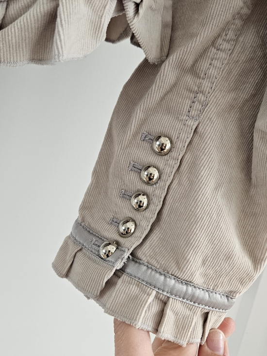 White House Black Market Light Beige Ruffle-Trim Corduroy Jacket - Picture 4 of 6